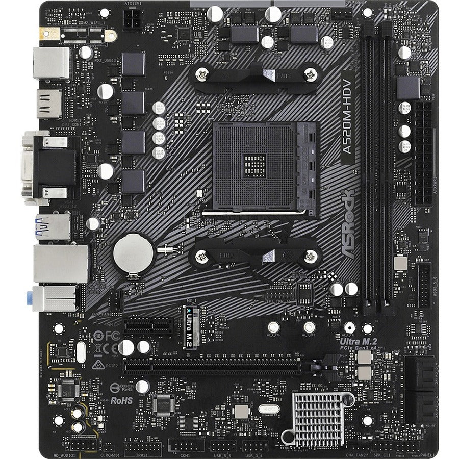 ASRock A520M HDV Desktop Motherboard AMD A520 Chipset Socket