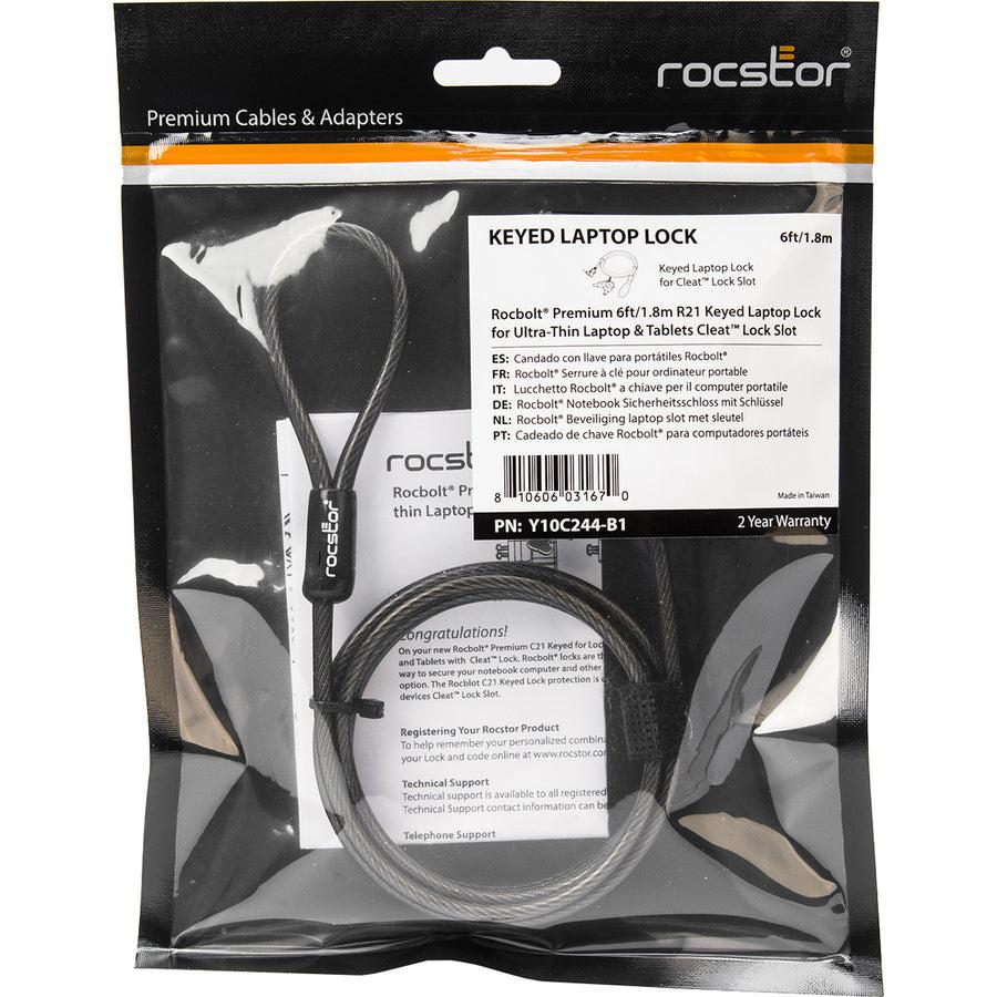 Rocbolt C21 Security Cable With Key Lock And (2) Keys - For Ultra-Thin Laptop, Ultrabook Devices - Compatible Cleat&Trade; Locking Technology - Galvanized Steel, Nickel, Zinc Alloy - 6 Ft - Compatible With K67890Ww & K64444Ww - Taa Compliant - For Ultra-T