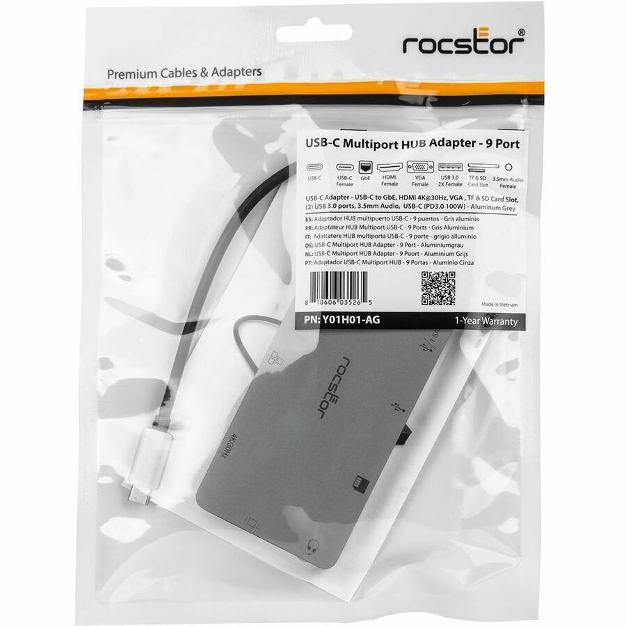 Rocstor USB-C Multiport HUB Adapter - 9 Port - Premium USB-C Multiport 9-port HUB -