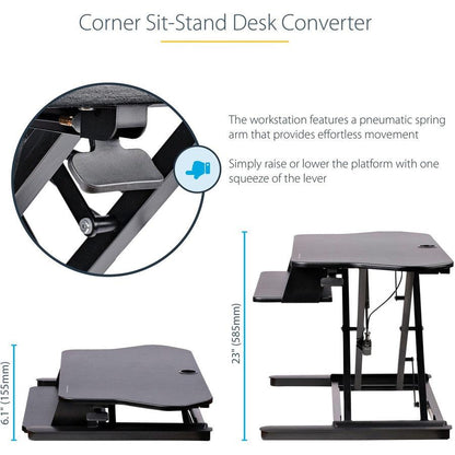 Startech.Com Corner Sit Stand Desk Converter With Keyboard Tray - Large Surface (35" X 21") - Height