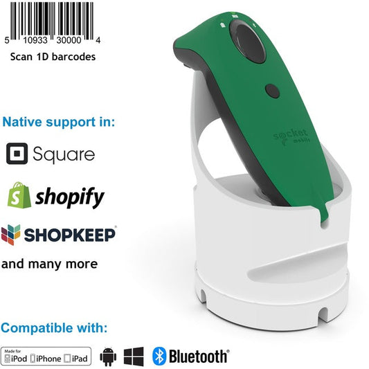 Socket Mobile Socketscan&Reg; S730, Laser Barcode Scanner, Green & White Charging Dock