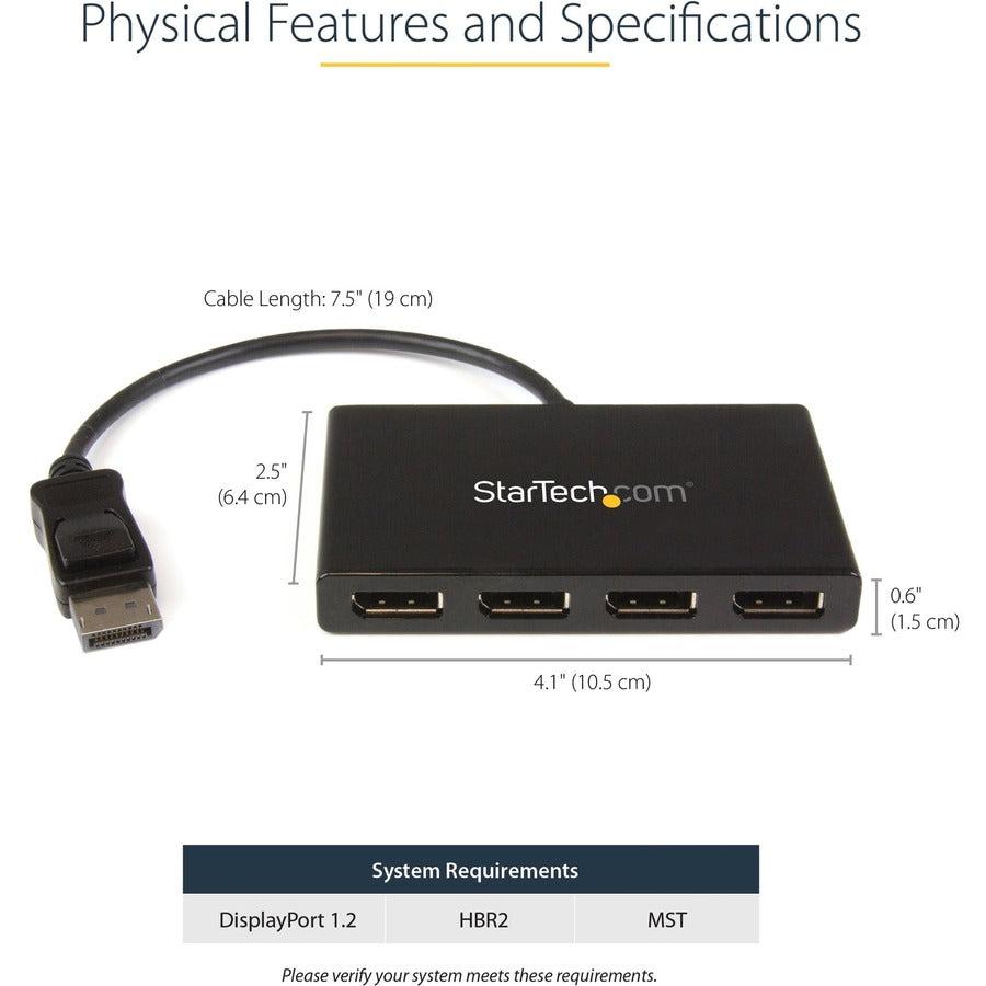 Startech.Com 4-Port Multi Monitor Adapter - Displayport 1.2 Mst Hub - 4X 1080P - Displayport Video