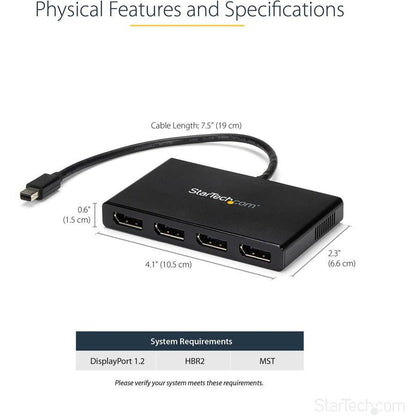 Startech.Com 4-Port Multi Monitor Adapter - Mini Displayport To Displayport Mst Hub - 4X 1080P -