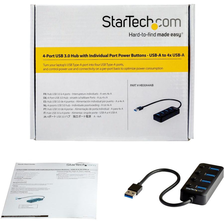 Startech.Com 4 Port Usb 3.0 Hub - Usb-A To 4X Usb 3.0 Type-A With Individual On/Off Port Switches
