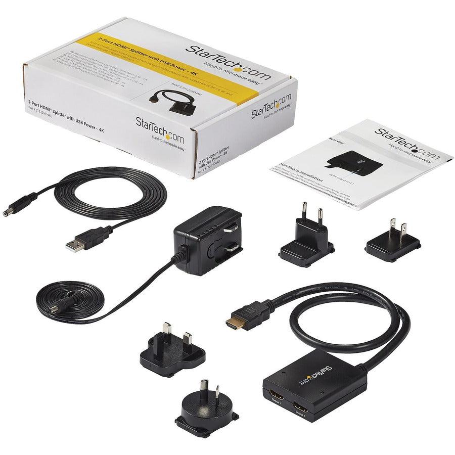 Startech.Com 4K Hdmi 2-Port Video Splitter  1X2 Hdmi Splitter  Powered By Usb Or Power Adapter  4K 30Hz