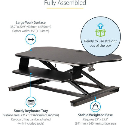 Startech.Com Corner Sit Stand Desk Converter With Keyboard Tray - Large Surface (35" X 21") - Height