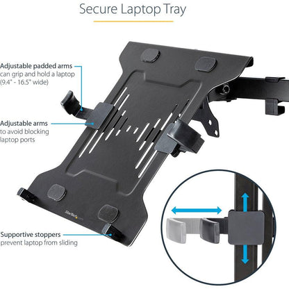 Startech.Com Vesa Laptop Tray - Adjustable Monitor Arm Laptop Tray Secures Notebooks (4.5Kg / 9.9Lb) - 75X75 & 100X100 Vesa Mount Holes - Ventilated - For Monitor Desk Mounts/Stands