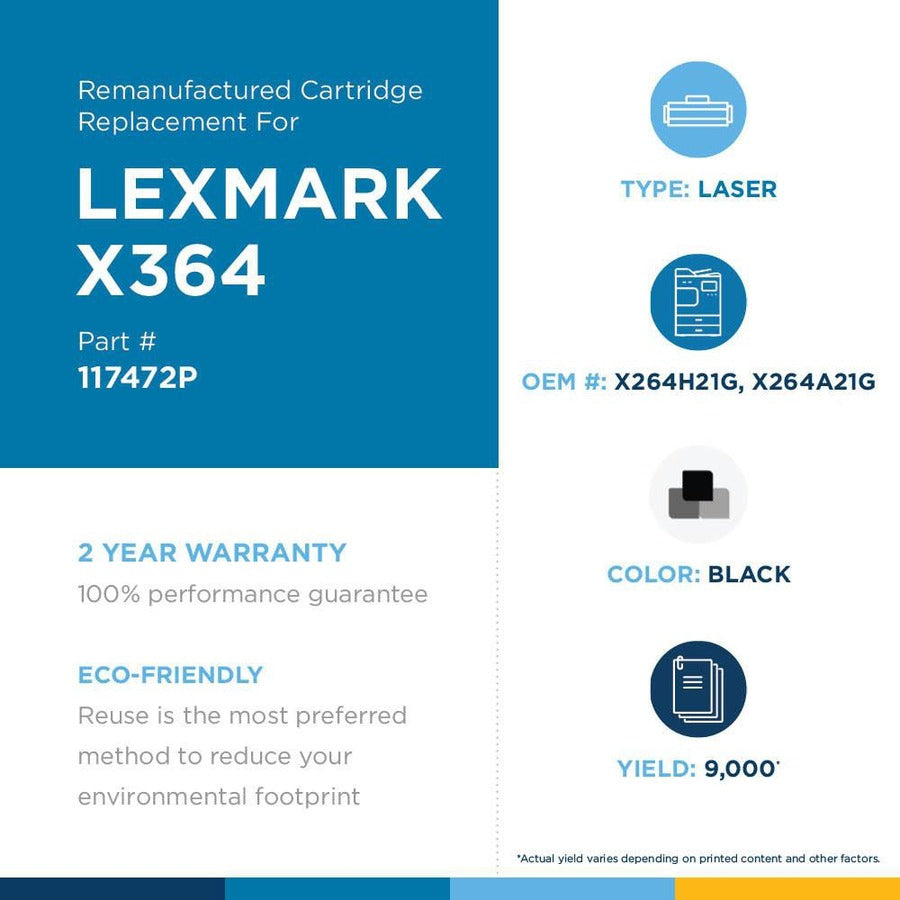 West Point High Yield Laser Toner Cartridge - Alternative for Lexmark (00X264A11G, 00X264A21G, 00X264H11G, 00X264H21G, 00X264H31G, 0X264A11G, 0X264A21G, 0X264H11G, 0X264H21G, 0X264H31G, X264A11G, ...) - Black Pack 117472P