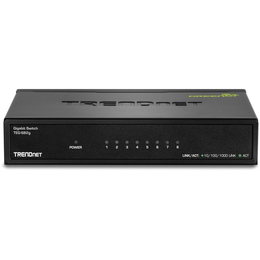 Trendnet 8-Port Gigabit Greennet Switch, Ethernet Network Switch, 8 X 10-100-1000 Mbps Gigabit Ethernet Ports, 16 Gbps Switching Capacity, Metal, Lifetime Protection, Black, Teg-S82G