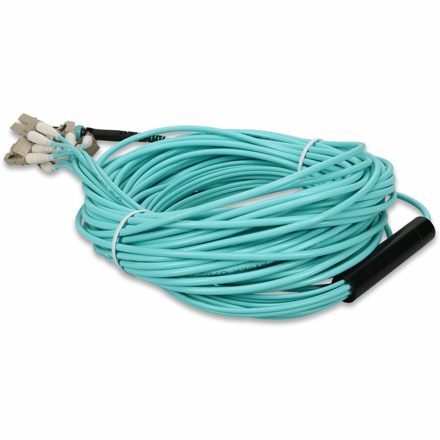 Addon 30M Mpo (Female) To 6Xlc (Male) 12-Strand Aqua Om3 Duplex Fiber Fanout Cable