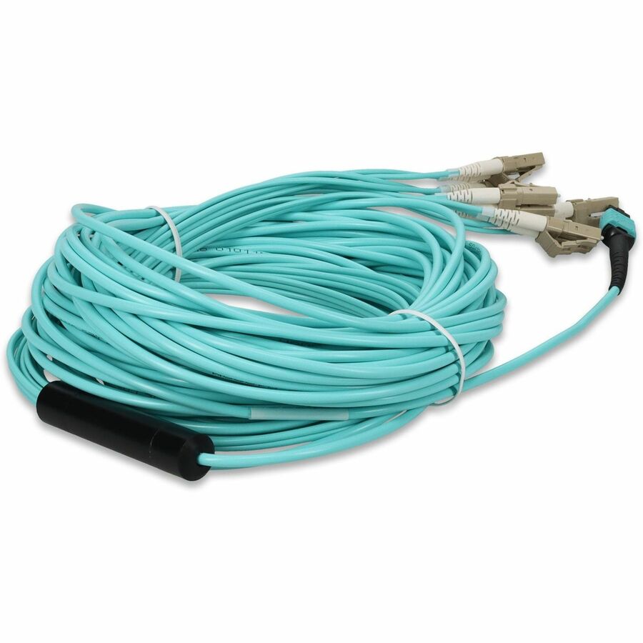 Addon 30M Mpo (Female) To 6Xlc (Male) 12-Strand Aqua Om3 Duplex Fiber Fanout Cable