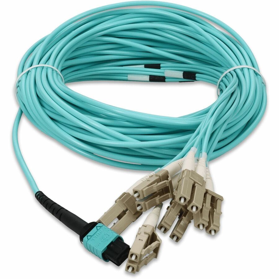 Addon 30M Mpo (Female) To 6Xlc (Male) 12-Strand Aqua Om3 Duplex Fiber Fanout Cable