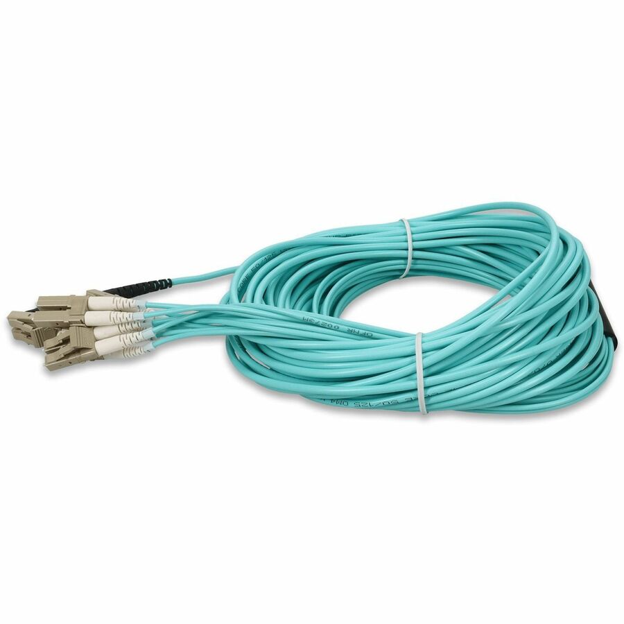 Addon 30M Mpo (Female) To 6Xlc (Male) 12-Strand Aqua Om3 Duplex Fiber Fanout Cable