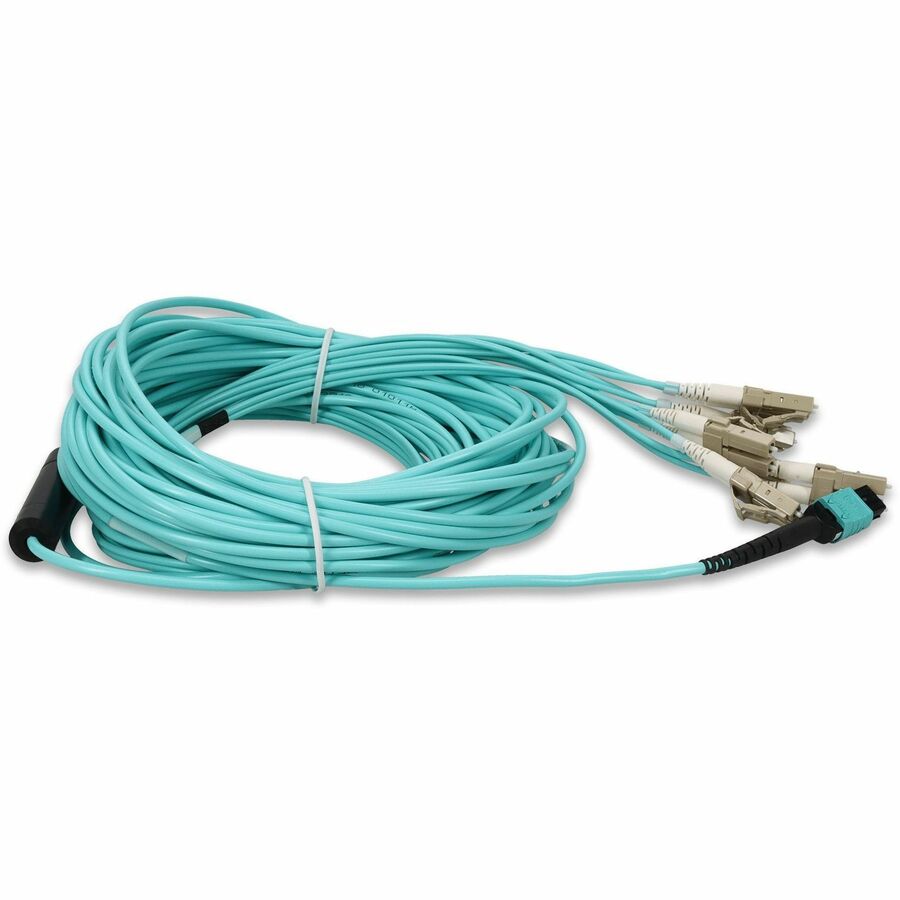 Addon 30M Mpo (Female) To 6Xlc (Male) 12-Strand Aqua Om3 Duplex Fiber Fanout Cable