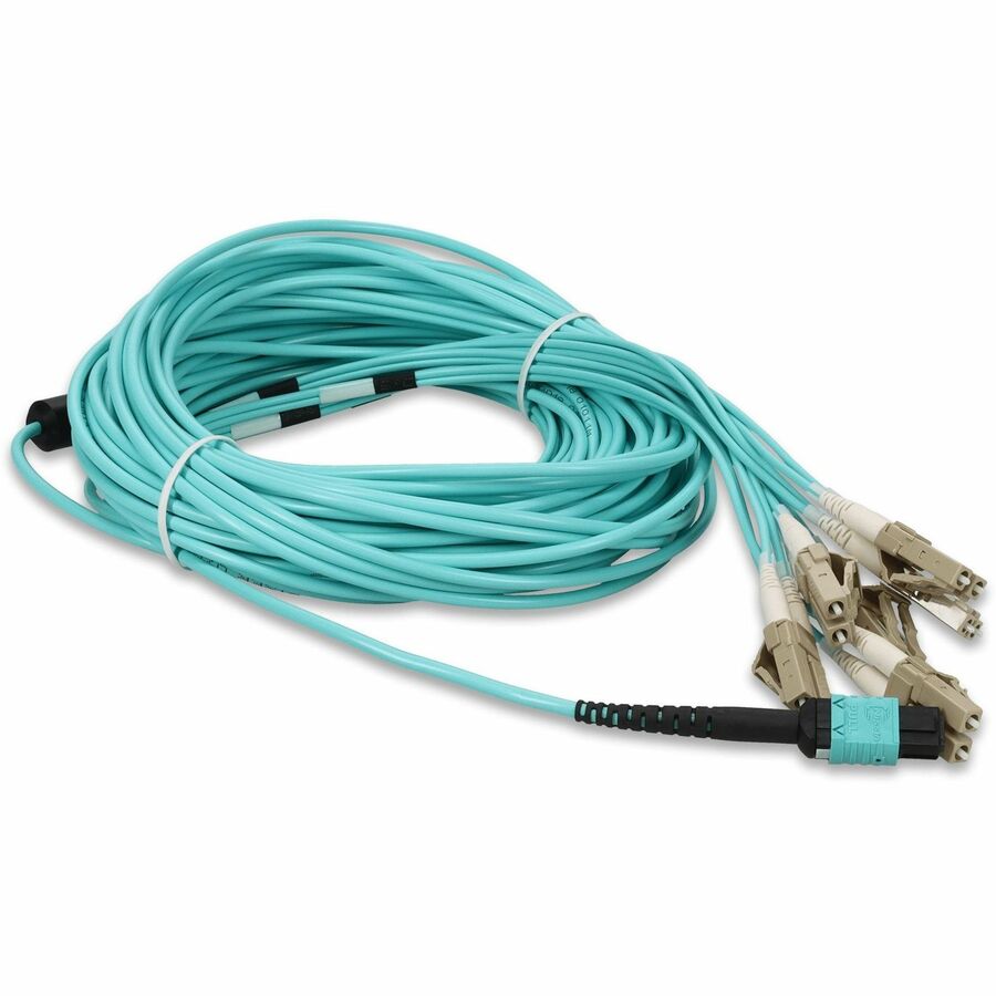 Addon 20M Mpo (Female) To 6Xlc (Male) 12-Strand Aqua Om3 Duplex Fiber Fanout Cable