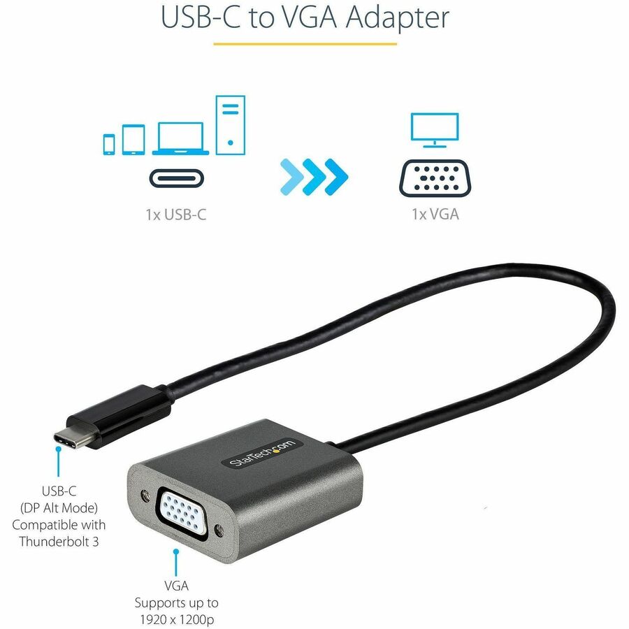 Startech.Com Usb C To Vga Adapter - 1080P Usb Type-C To Vga Adapter Dongle - Usb-C (Dp Alt Mode)
