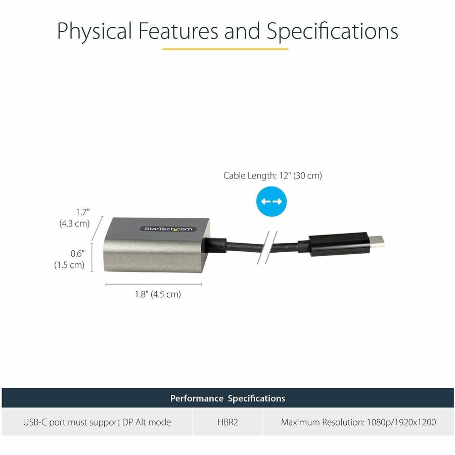 Startech.Com Usb C To Vga Adapter - 1080P Usb Type-C To Vga Adapter Dongle - Usb-C (Dp Alt Mode)