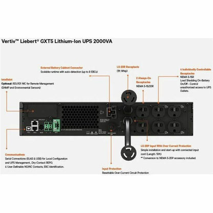 Vertiv Liebert Gxt5 Lithium-Ion Online Ups 2000Va/1800W 120V Tower/Rack Ups