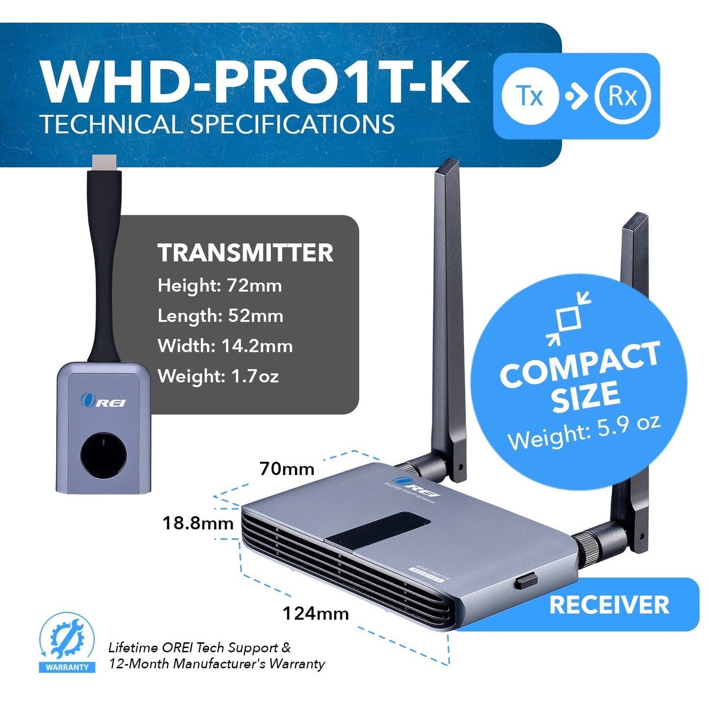 1080p 2x1 Wireless Transmitter & Receiver Up To 100ft - Perfect for Transmission from Laptop (WHD-PRO2T-K)