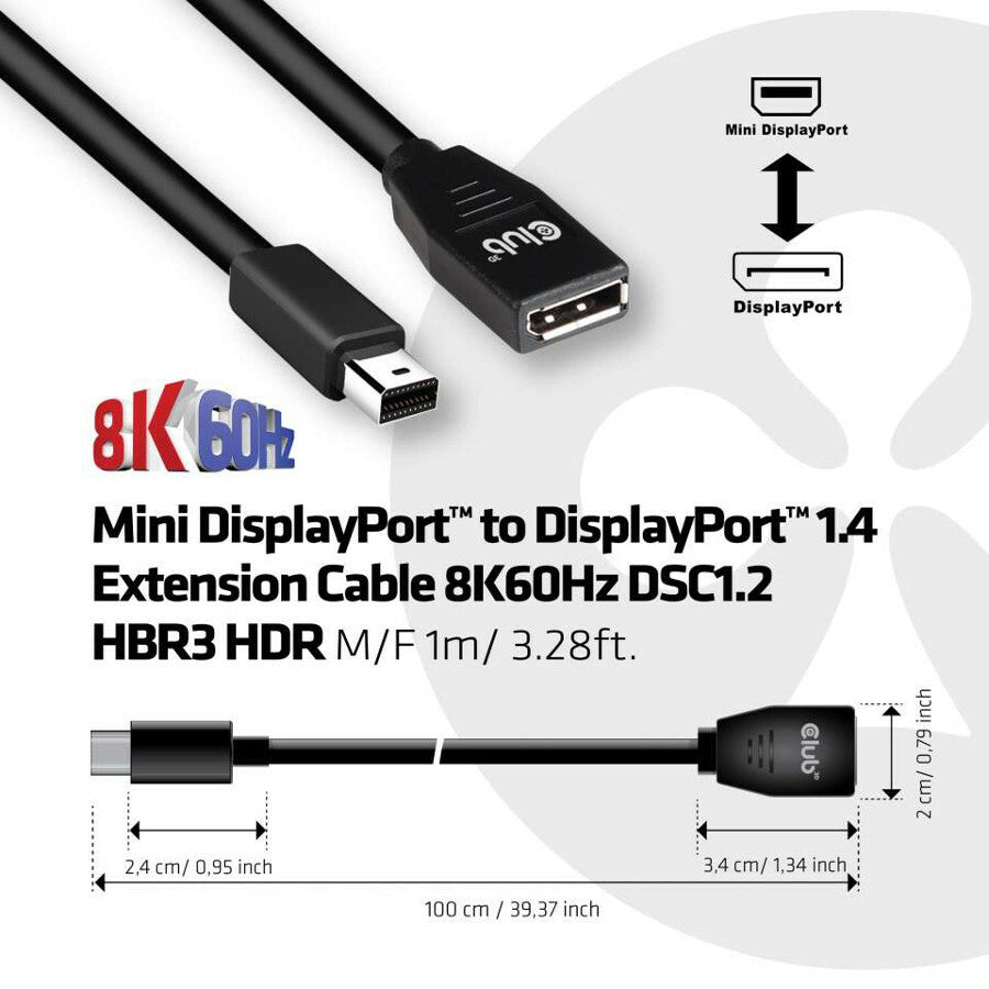 1M/3.28Ft Mini Dp M To F Cable,Dp 1.4 8K 60Hz