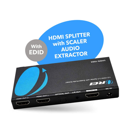 1x2 HDMI Splitter: UltraHD 4K 1-In 2-Out with EDID, Downscale, and Audio Extraction (UHDS-102A)