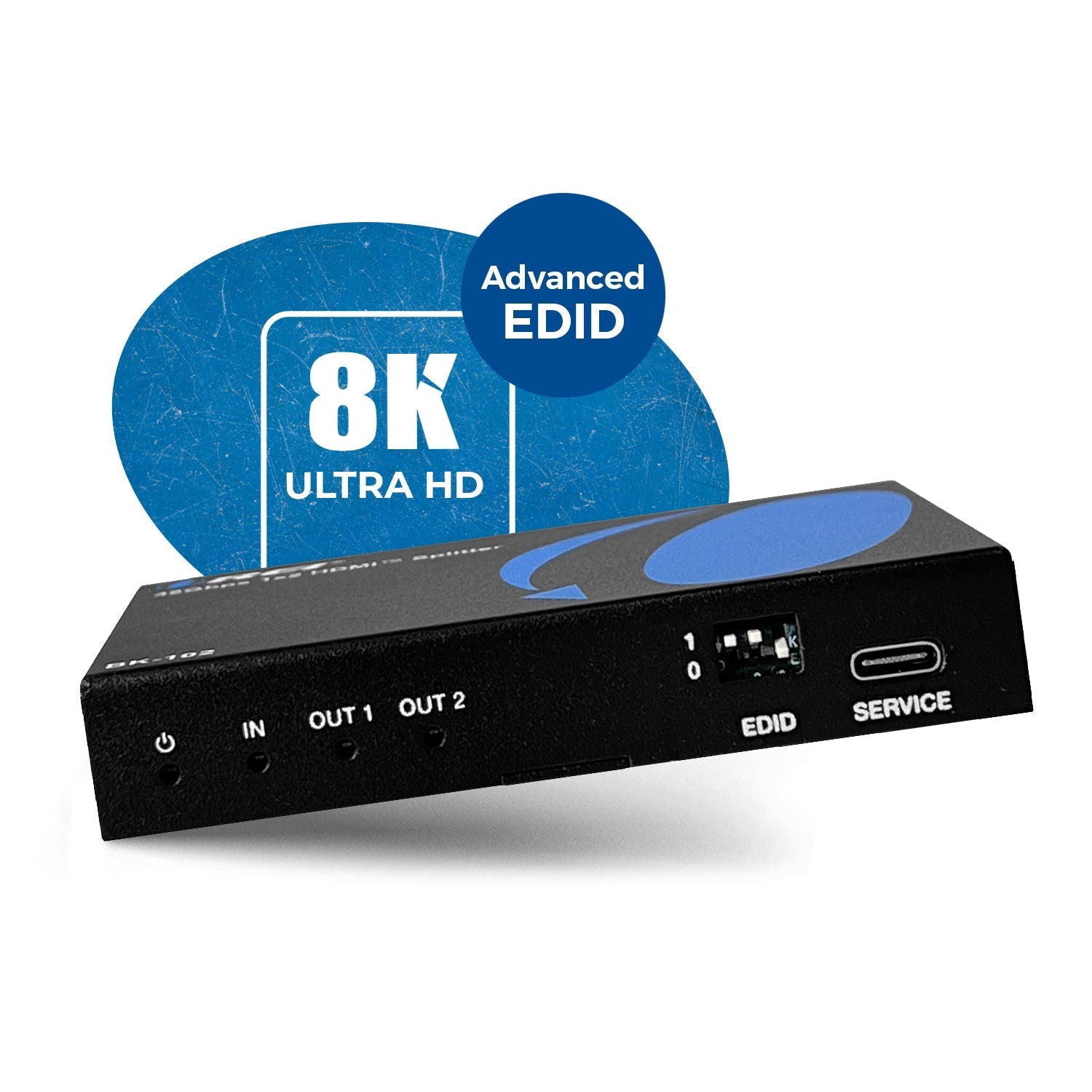 1x2 HDMI Splitter W/ Audio Out: 1-In 2-Out, UltraHD 8K, EDID (BK-102)