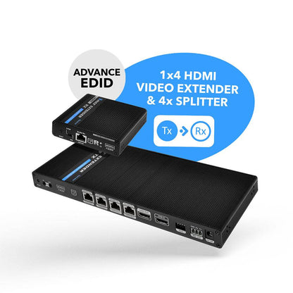 1x4 4K HDMI Extender Splitter Over Single CAT6/7 Up to 230 Ft - ipcolor Technology 18 Gbps, Bi-directional IR, RS-232, EDID (UHD14-IPC230-K)