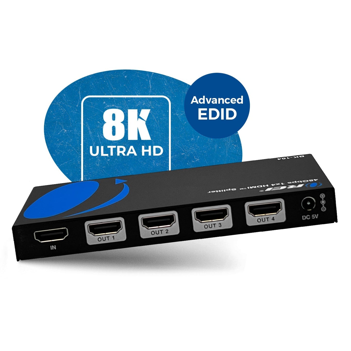 1x4 HDMI Splitter W/ Audio Out: 1-In 4-Out, UltraHD 8K, EDID (BK-104)