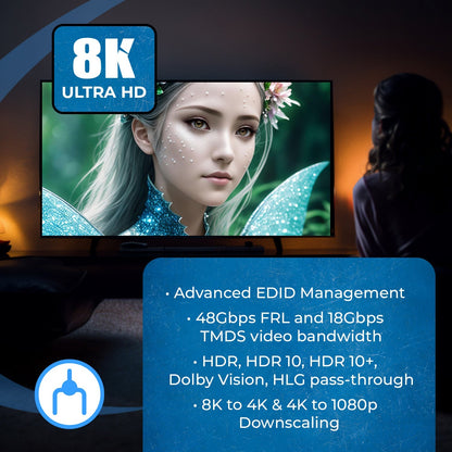 1x4 HDMI Splitter W/ Audio Out: 1-In 4-Out, UltraHD 8K, EDID (BK-104)