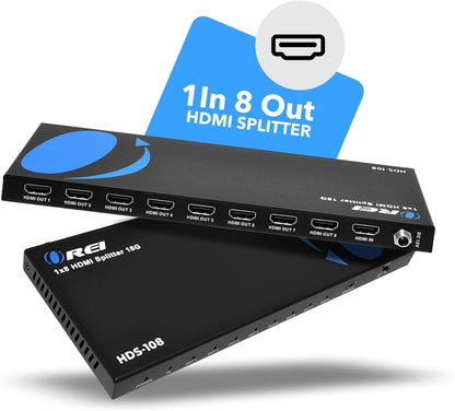 1x8 HDMI Splitter 4K@30Hz Powered - Supports 3D Full HD 1080P (HDS-108)