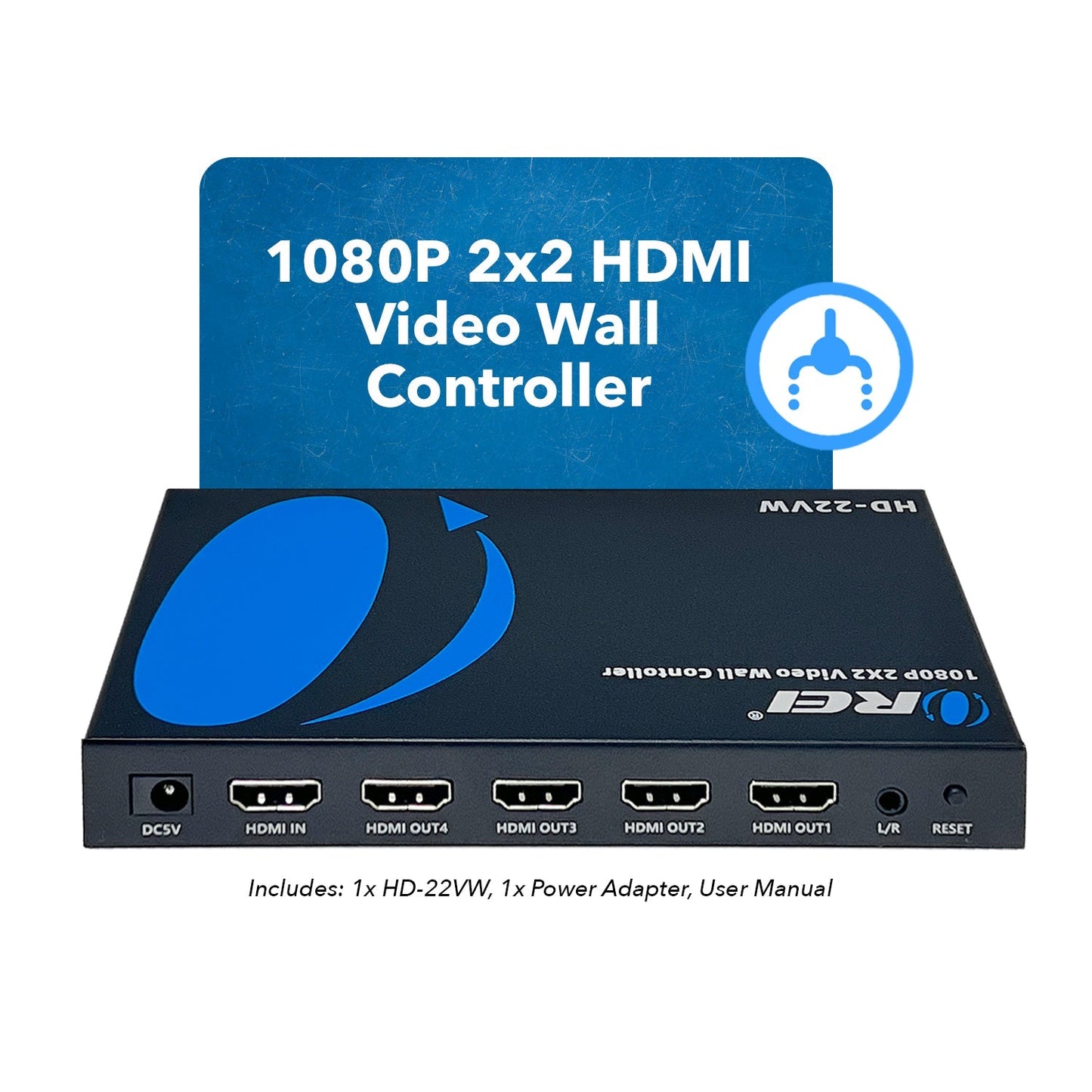 2x2 Full HD Video Wall Controller with Audio Extraction & RS-232 (HD-22VW)