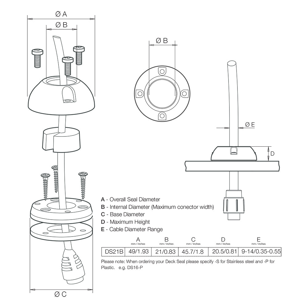 Scanstrut DS21B-S Vertical Cable Seal - Stainless Steel