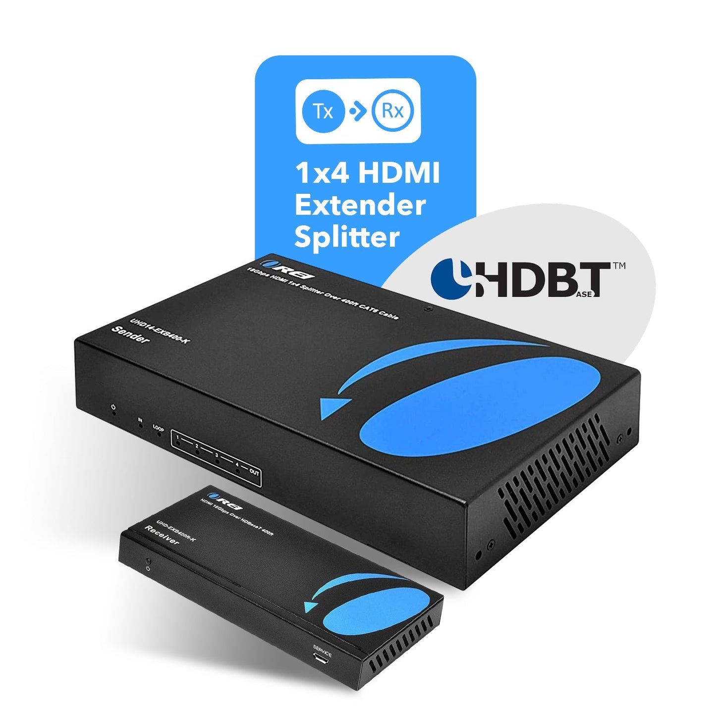 4K 1x4 HDMI Extender Splitter over CAT 6 up to 400 feet with PoC, one-way IR control, EDID management (UHD14-EXB400-K)