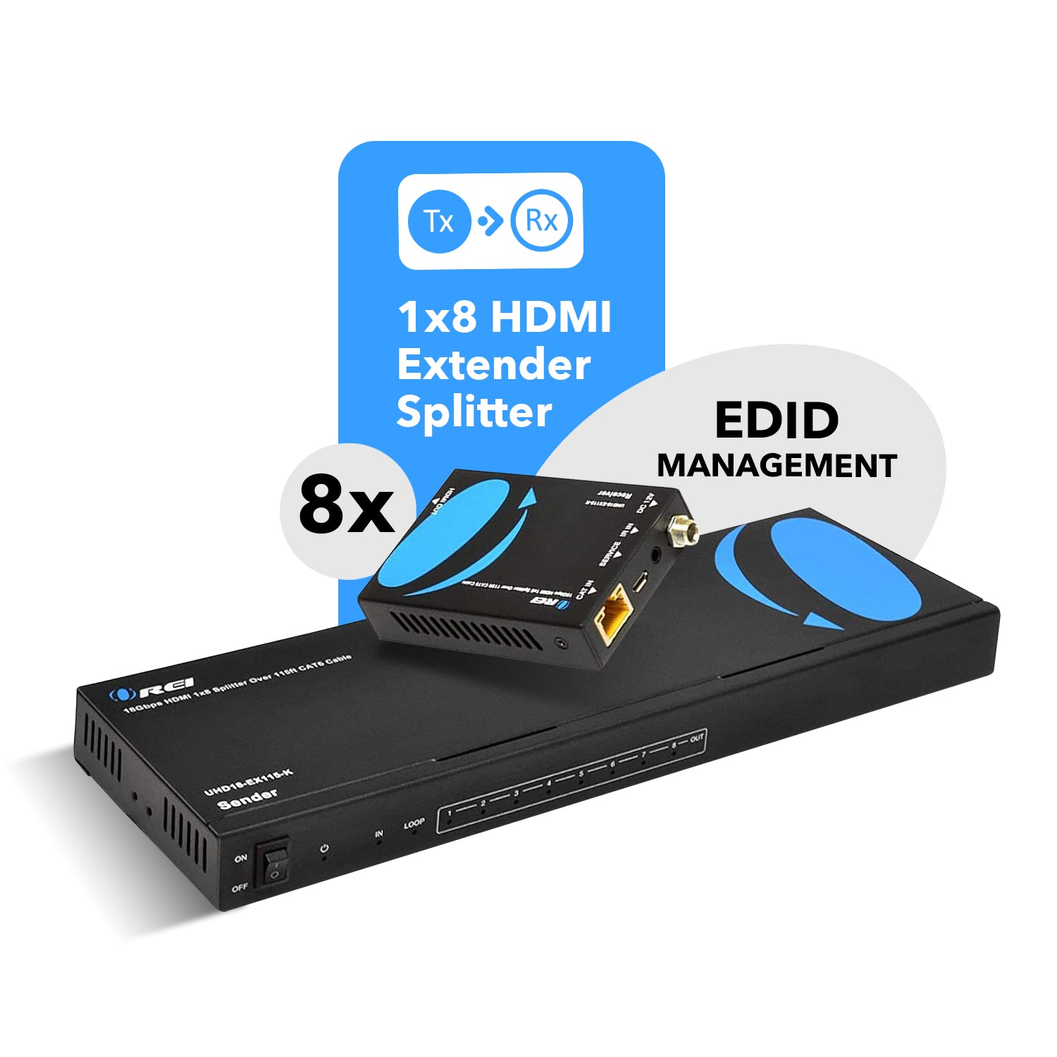 4K 1x8 HDMI Extender Splitter over CAT 6 up to 115 feet with one-way IR control and Loop-out (UHD18-EX115-K)