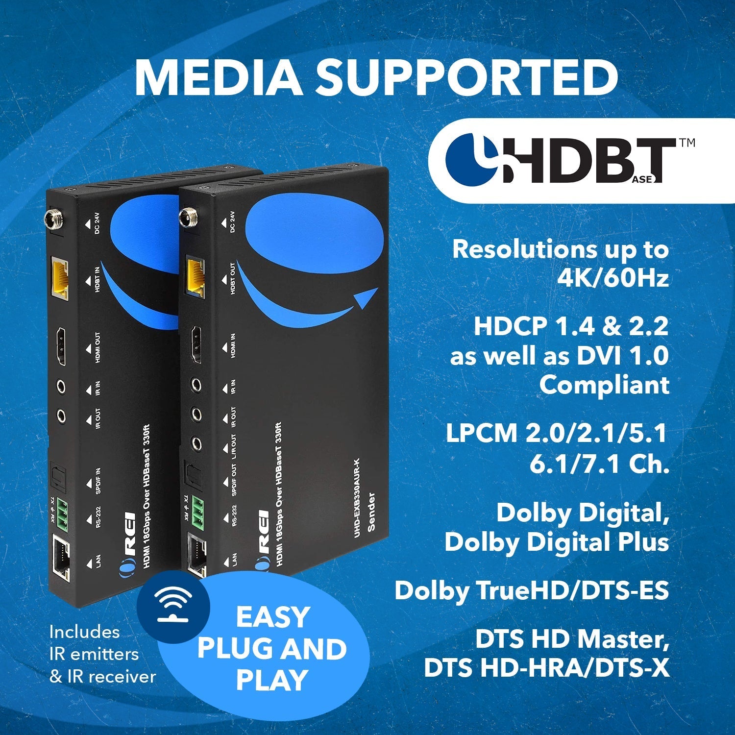 4K HDBaseT HDMI Extender Over CAT5e/6/7 with ARC/eARC & KVM Control up to 330 Ft (UHD-EXB330AUR-K)