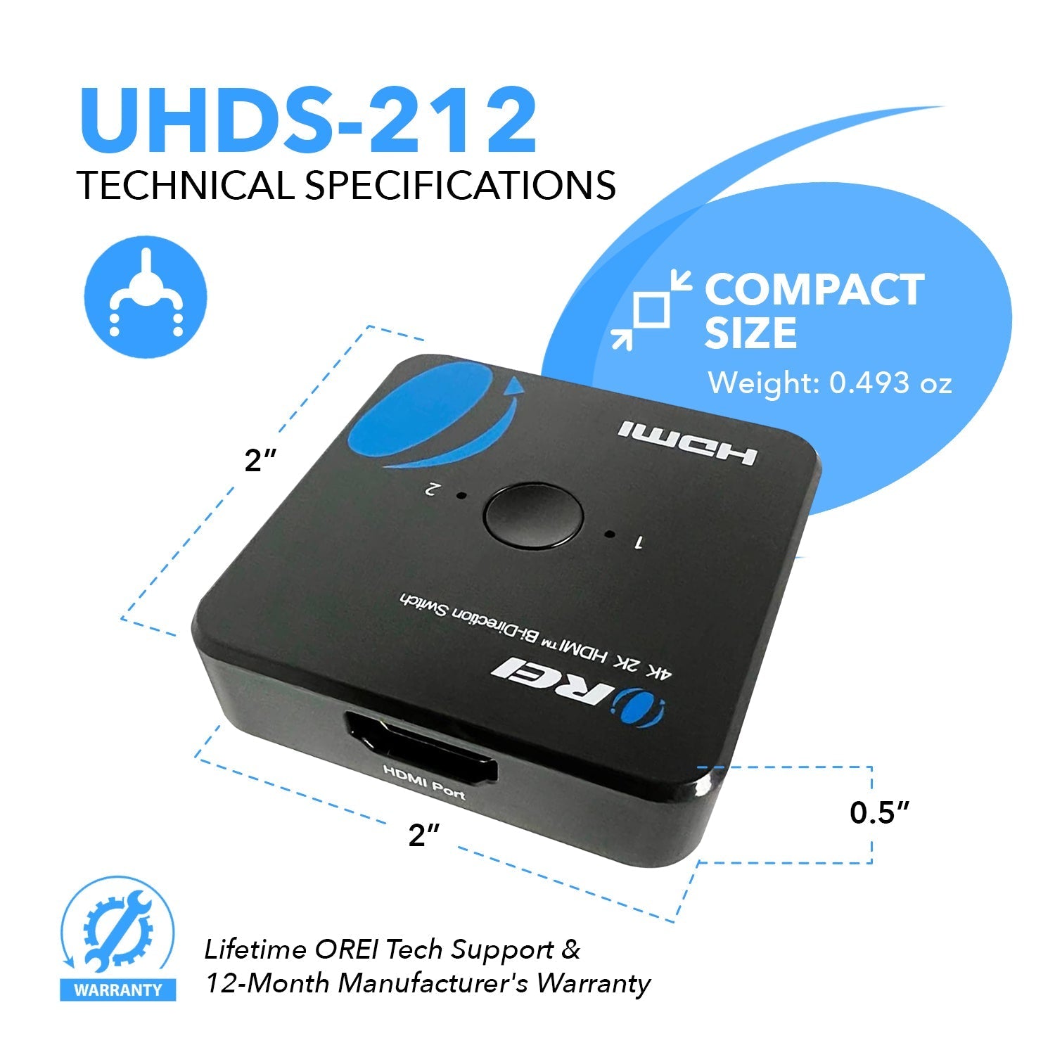 4K HDMI Bi-direction 1x2 Splitter, 2x1 Switch v2.0 4Kx2K@60Hz (UHDS-212)