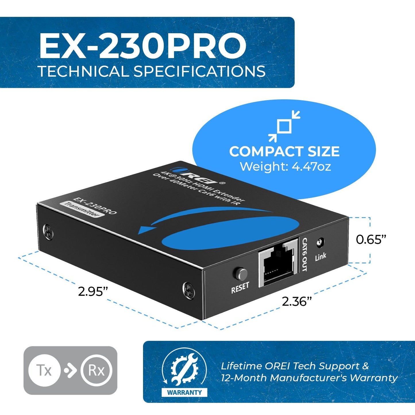 4K HDMI Extender Over CAT6/7 RJ45 4K@30Hz Up To 130 Ft & 1080p Up To 230 Ft (EX-230PRO)