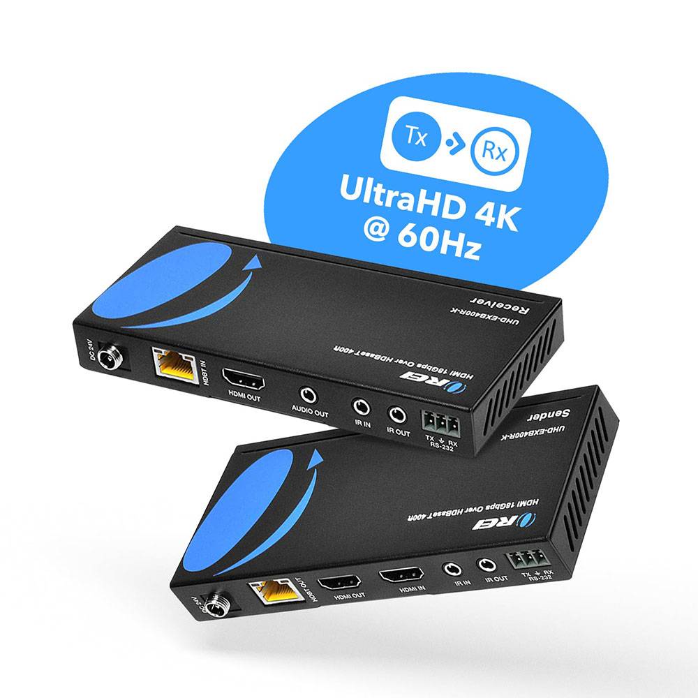 4K HDMI Extender with HDBaseT over CAT 6/7 up to 400 feet with IR control and loopout (UHD-EXB400R-K)