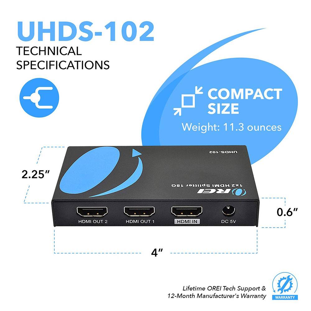 4K HDMI Splitter 1-In-2-Out with EDID control (UHDS-102)