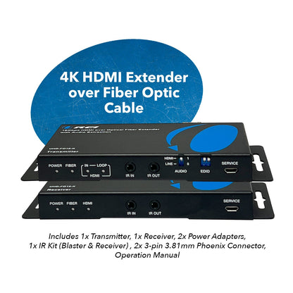 4K HDMI over Optical Fiber Extender with Audio Extraction and Bi-Directional IR (UHD-FO10-K)