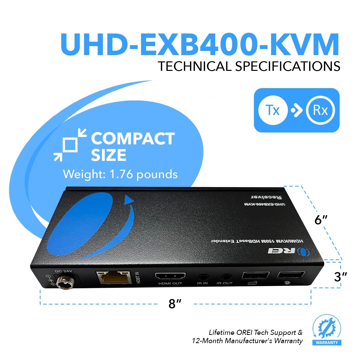 4K KVM HDMI HDBaseT Extender Over CAT6/CAT7 Cable Up To 400 Ft Keyboard & Mouse Over Network (UHD-EXB400-KVM)