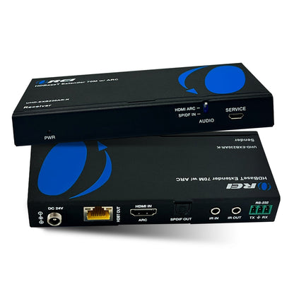 4K UHD HDMI Extender With HDBaseT Over CAT5e/6/7 Supports ARC & Bi-Directional IR Control up to 230 Ft (UHD-EXB230AR-K)