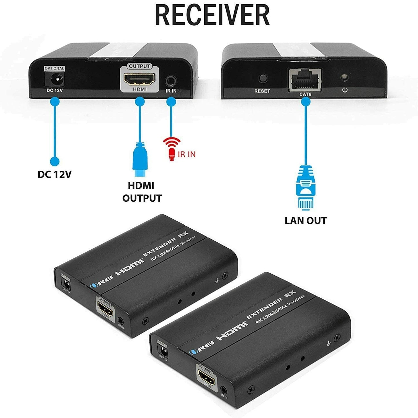 4K UltraHD 1x2 HDMI Extender Splitter Over CAT6/7 Up to 100 Ft with IR Remote & Loop-out (UHD12-EX100-K)