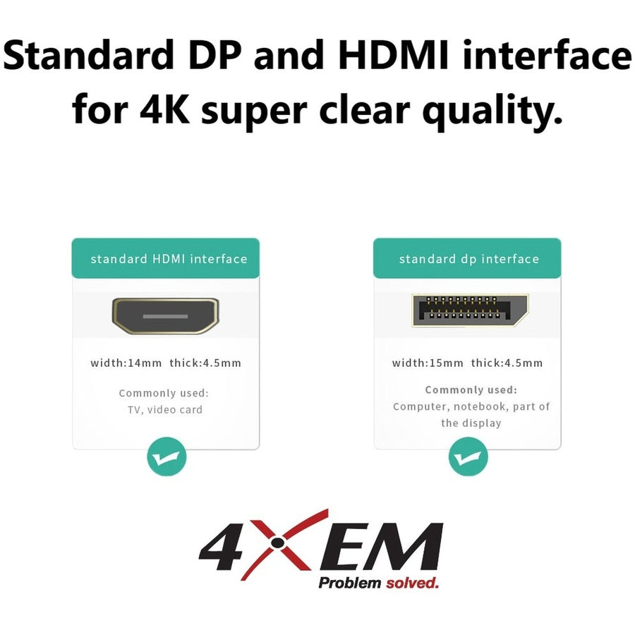 4Xem 4K Displayport To Hdmi Cable 3Ft