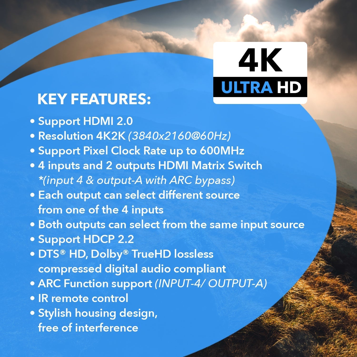 4x2 HDMI Matrix up to 4K@60Hz with ARC (UHD-402)