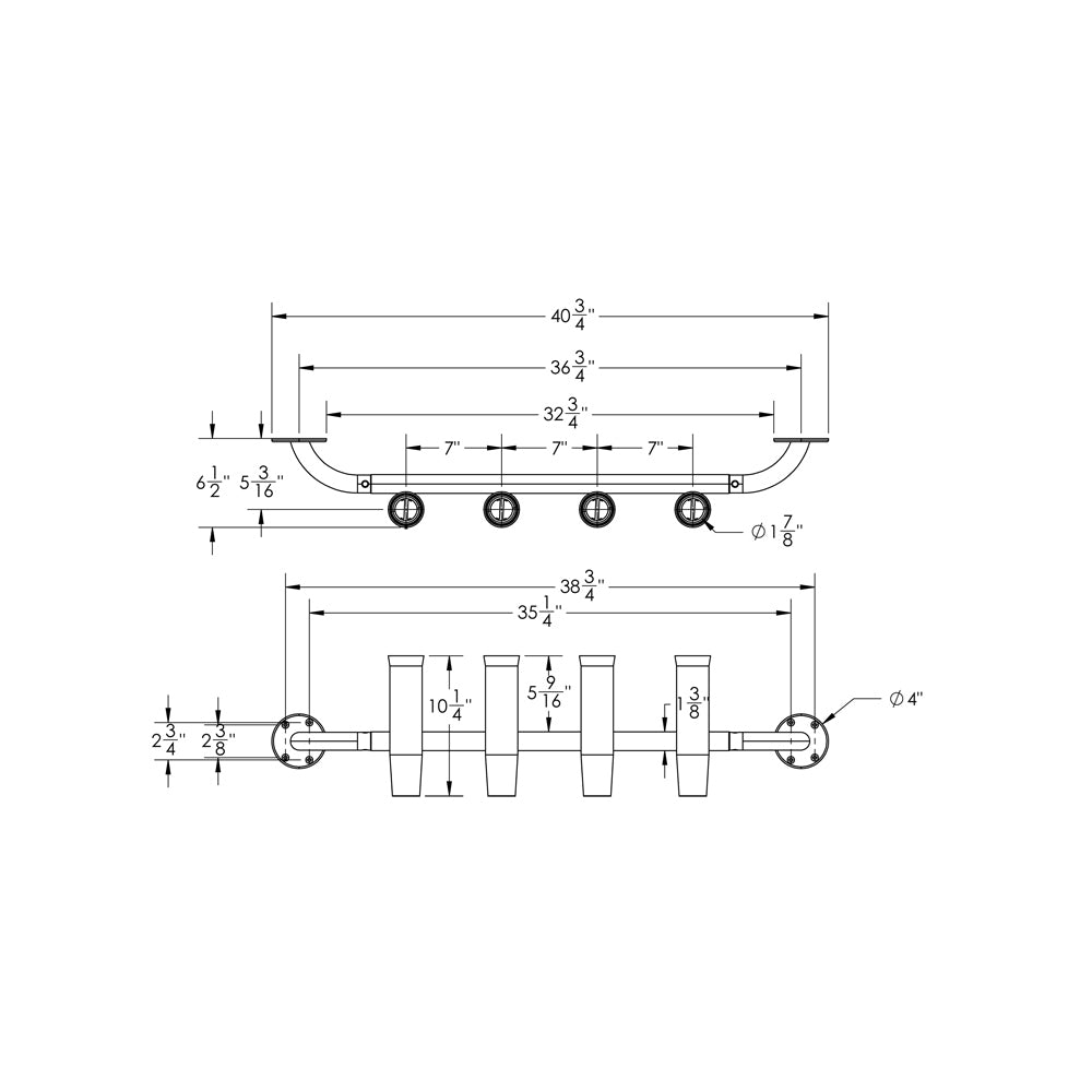 TACO 4-Rod Transom Mount Rod Rack