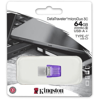 64Gb Datatraveler Microduo 3C,200Mb/S Dual Usb-A + Usb-C