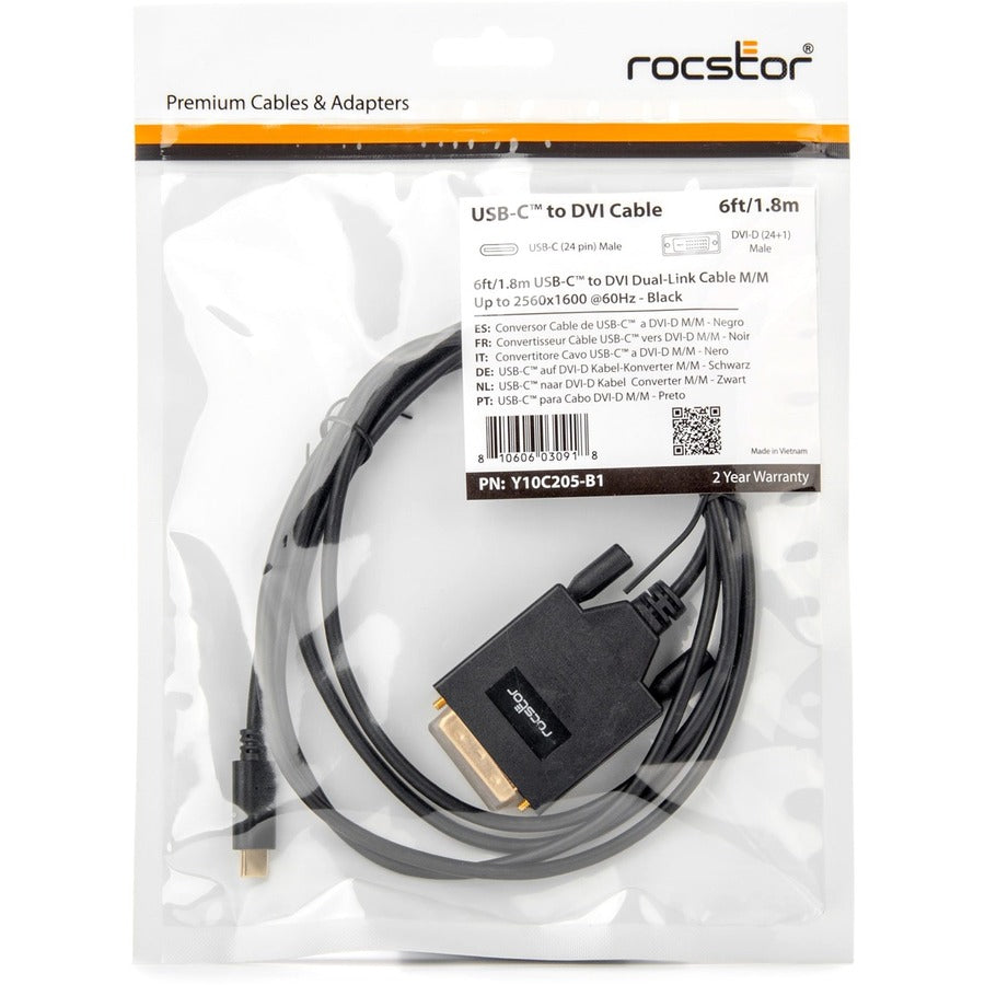 6Ft Usb-C To Dvi-D M/M Cable,Dual Link 2560X1600 Sngl 1920X1200