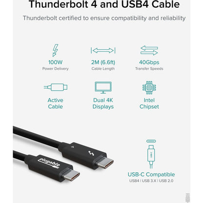 6.4Ft/2M Plugable Tbt4-40G2M,Thunderbolt 4 Cable