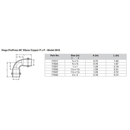 Viega ProPress 1/2" - 90&deg; Copper Elbow - Double Press Connection - Smart Connect Technology